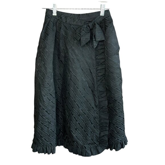 Alex Coleman Vintage Black Taffeta Moire Wrap Skirt with Bow - Picture 1 of 8